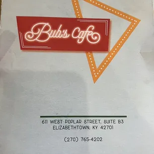 Bub&apos;s Cafe Menu