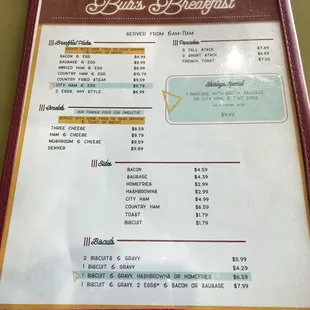 Breakfast menu