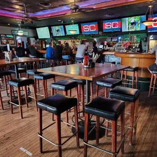 a bar with a lot of stools