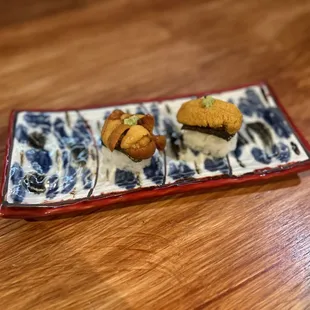 a plate of food on a wooden table