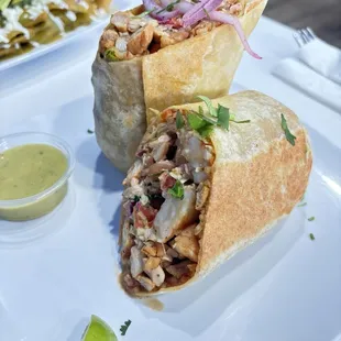 A grilled shrimp and chicken burrito it was amazing!!