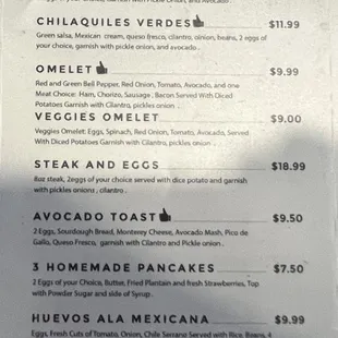 Breakfast menu