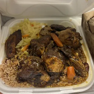 a styrofoam meal in a styrofoam container