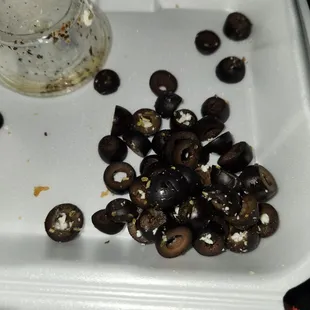 This is how many black olives I pulled off my greek salad with no black Olives!!!!!