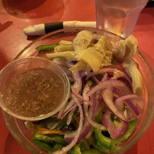Side salad I snagged the artichoke hearts from my husband's antipasto salad, though, they aren't standard on this salad.