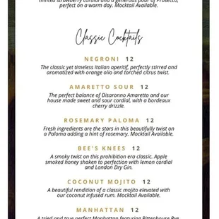Cocktail menu