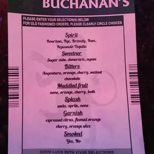 Build Your Own Old Fashioned Menu