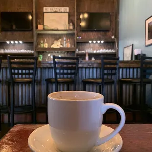 a cup of coffee on a saucer