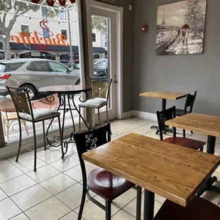tables and chairs in a restaurant