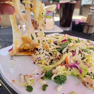Thai Chicken personal pizza (look..at...that...cheese pull!!!)