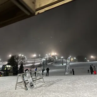 Looking up at the slopes in the misty magical weather.