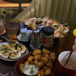 Appetizers- Nachos, Deviled Eggs and Cheese Curds
