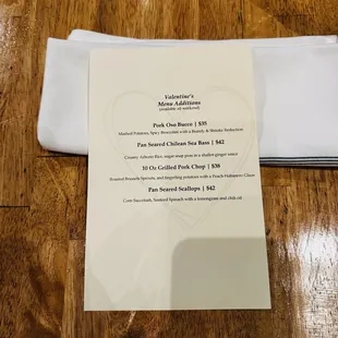 Valentine&apos;s Menu