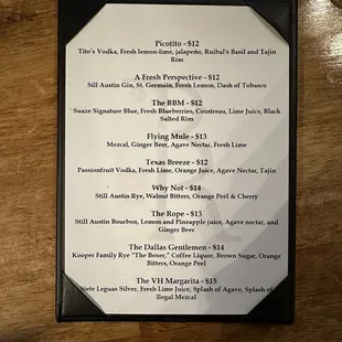 Cocktail Menu (Table)