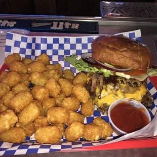 a basket of tater tots