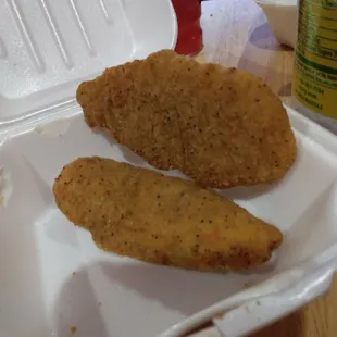 Chicken strips tasted like the cheap frozen kind.