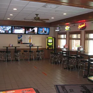 Front area with seating and dart machines