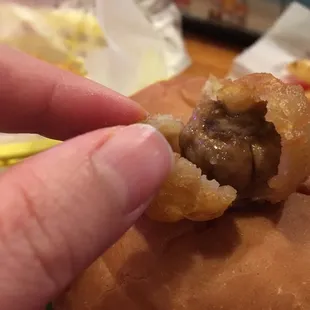 Inside the fried mushrooms