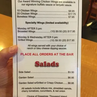 Menu 4 july 2019 Wing prices went up! But still worth it!