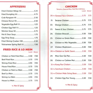 the menu of the restaurant