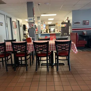 tables and chairs in a restaurant