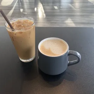 Iced vanilla orange latte and cardamom maple oat milk latte