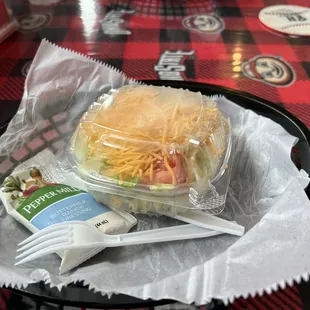 Tossed salad. Very good with egg, green pepper and onions.
