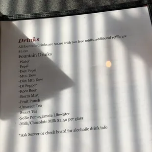 a menu on a table