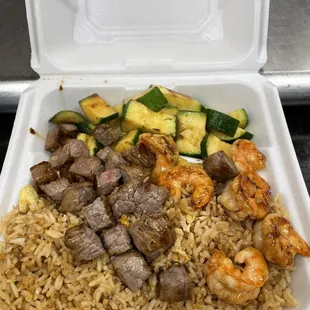Hibachi Steak &amp; Shrimp with added zucchini.