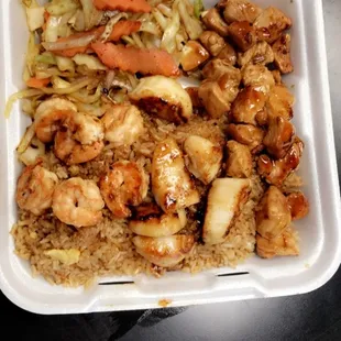 a take out container of food
