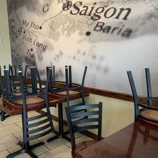 tables and chairs in a restaurant