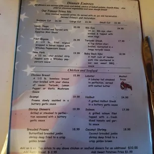 the menu for the restaurant