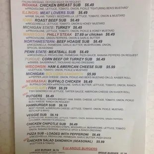 the menu for the restaurant