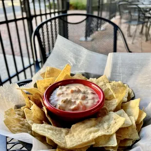 a plate of chips and dip