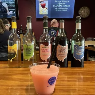 5 wines we tasted and the Cotton Candy slushie.