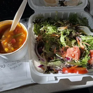 Side house salad and Maryland crab soup