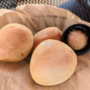 Free hot rolls and cinnamon butter. Yum
