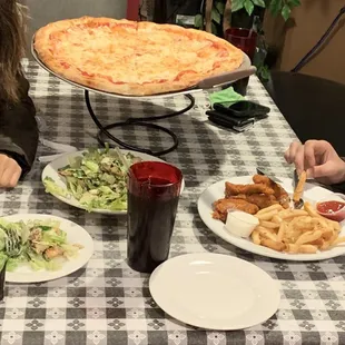 Large Cheese Pizza, Caesar Salad, Chicken Tenders