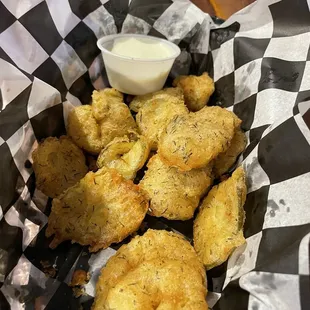 Half order of fried pickles. Full order on the menu but attacked before I got a pic. Yummy!