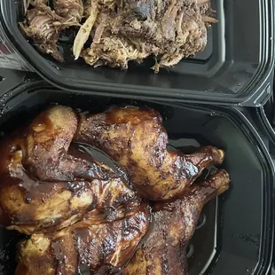 Pulled pork and whole chicken