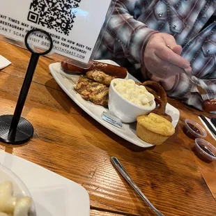 Two Meat Platter Smoked Sausage BBQ Chicken Cornbread Muffin