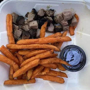 Tri Tip Bites (requested med rare) wo sweet potato fries $12