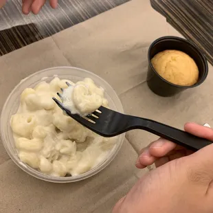 Side of mac n cheese $5 and bite size Cornbread Muffin Side