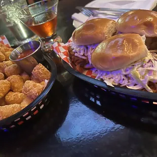 Tots and pulled pork slides with slaw.