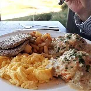 Biscuits and Gravy Breakfast made with English Muffins, not biscuits.