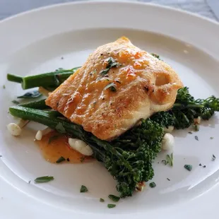 Atlantic Salmon with a sweet chili glaze. Delicious!