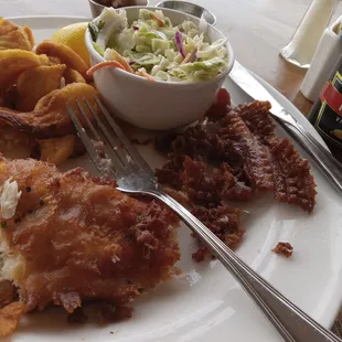 See how much excess batter there was, protruding from the good piece of fish.  Cod presumably.