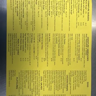 new menu with updated prices