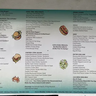 a menu for a fast food restaurant