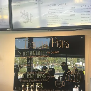 Menu and barista's picks